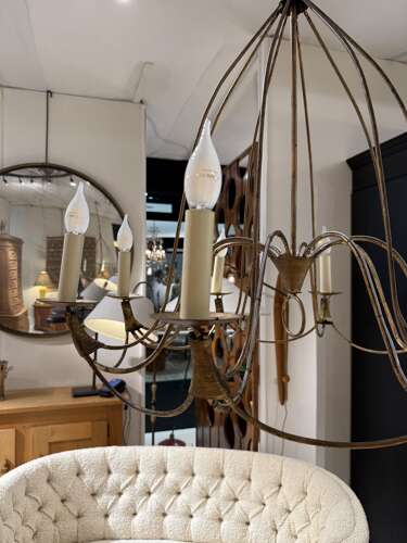C1950 An Elegant Italian Mid Century Gilt Iron Chandelier