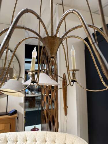 C1950 An Elegant Italian Mid Century Gilt Iron Chandelier