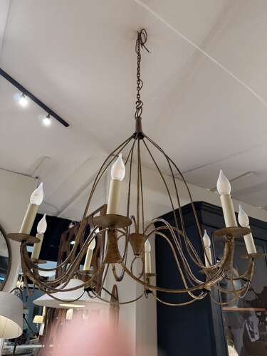 C1950 An Elegant Italian Mid Century Gilt Iron Chandelier