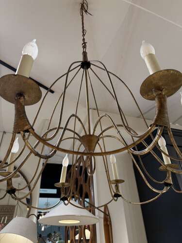 C1950 An Elegant Italian Mid Century Gilt Iron Chandelier