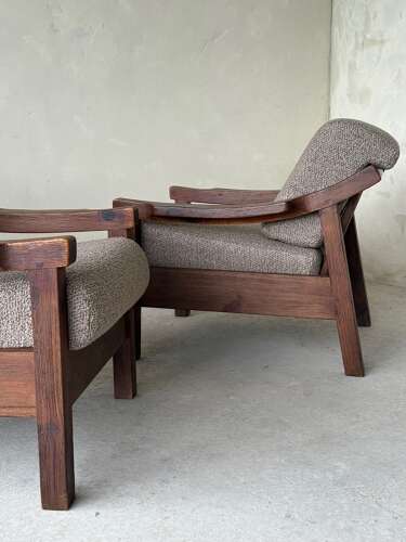 C1960 A Rare Pair of Spanish Easy Chairs in Stained Pine by Biosca