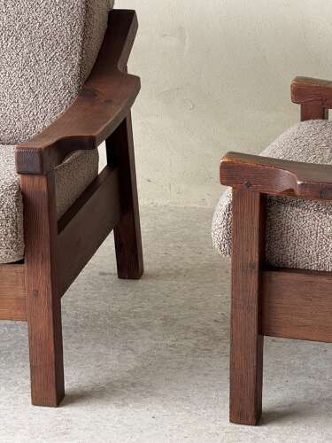 C1960 A Rare Pair of Spanish Easy Chairs in Stained Pine by Biosca