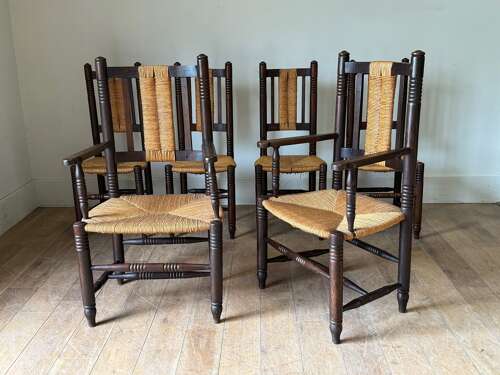 C1940 A Set Of 6 French Dudouyt Style Oak Dining Chairs