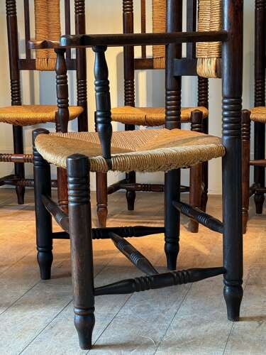 C1940 A Set Of 6 French Dudouyt Style Oak Dining Chairs