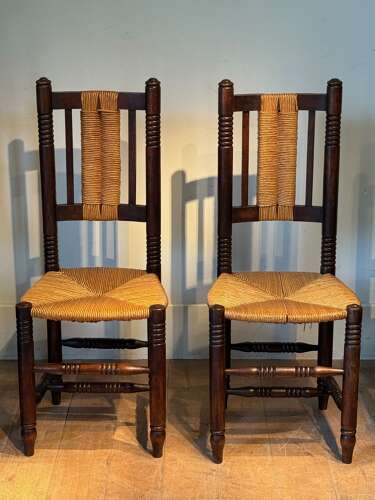 C1940 A Set Of 6 French Dudouyt Style Oak Dining Chairs