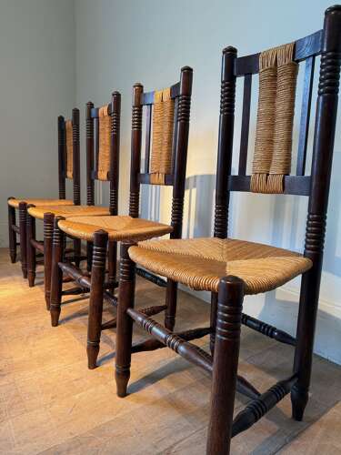 C1940 A Set Of 6 French Dudouyt Style Oak Dining Chairs