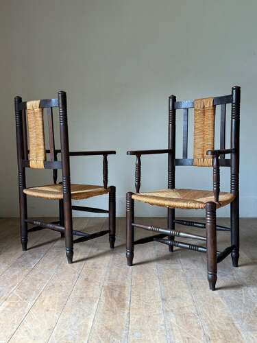 C1940 A Set Of 6 French Dudouyt Style Oak Dining Chairs