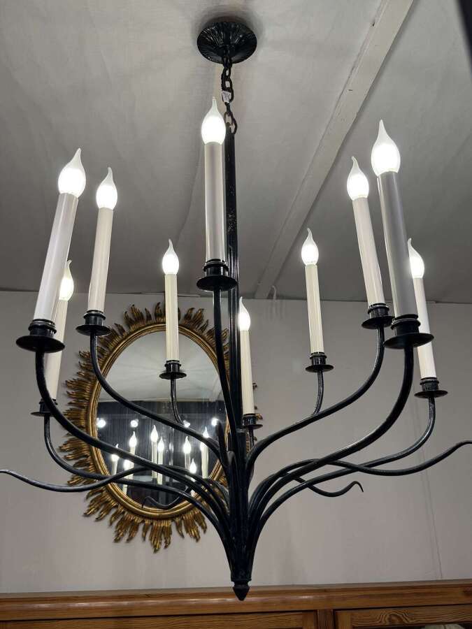 C1960 An Unusual French Iron 10 Arm Chandelier