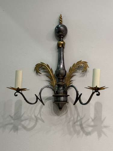 C1950 A Pair of French Iron Wall Sconces Attributed Gilbert Poillerat