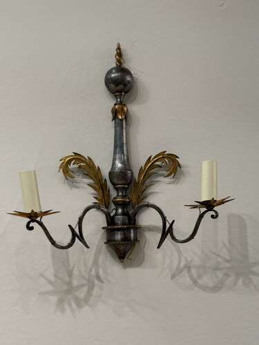 C1950 A Pair of French Iron Wall Sconces Attributed Gilbert Poillerat