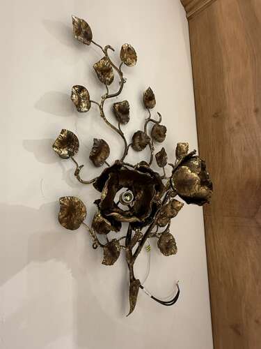 C1960 A Pair of Spanish Gilt Iron Twig Double Flower Wall Sconces