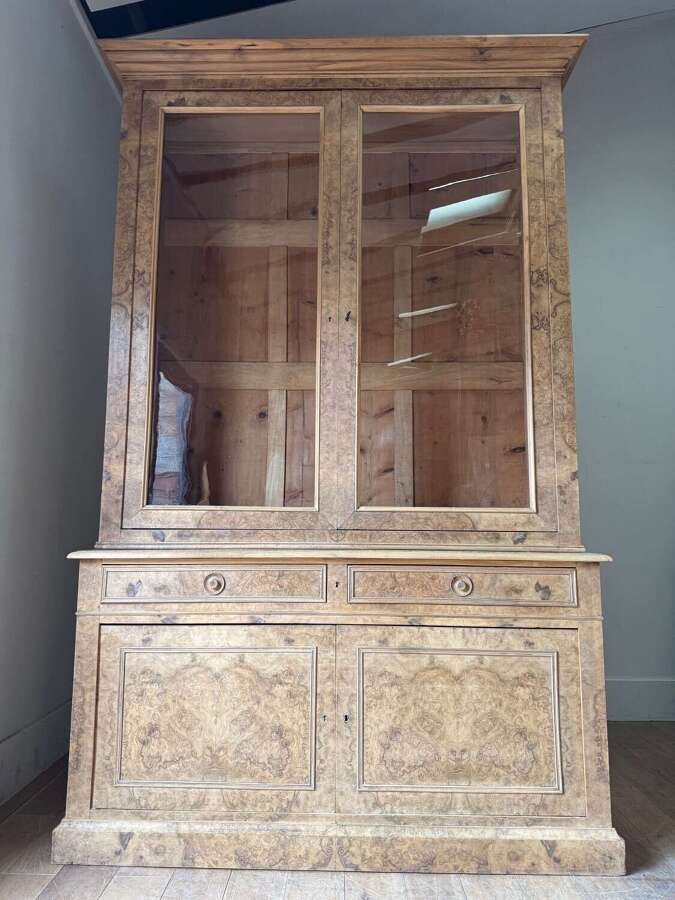 C1870 A Stylish French Burr Walnut 2 Door Bookcase