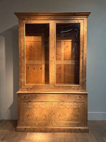 C1870 A Stylish French Burr Walnut 2 Door Bookcase