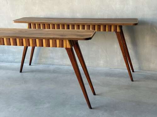 C1960 A Pair of Spanish Walnut & Beech Haberdashery Consoles