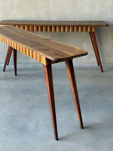 C1960 A Pair of Spanish Walnut & Beech Haberdashery Consoles